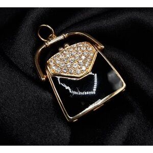 Vintage Swarovski 1990s Gold-Tone Handbag Pendant With Black Enamel & Crystal Ac